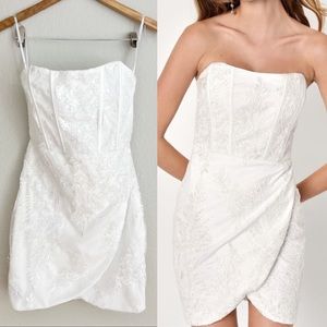 White Floral Embroidered Bustier Mini Dress bridal wedding strapless
